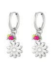 Oorbellen kralen met bloem zilver-LAcollections