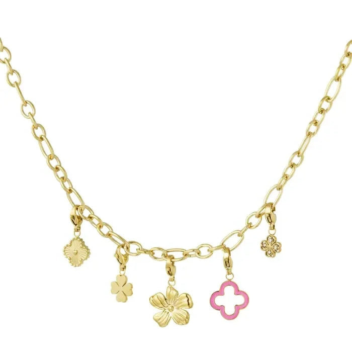 Bedelketting met klaver en bloem goud-LAcollections