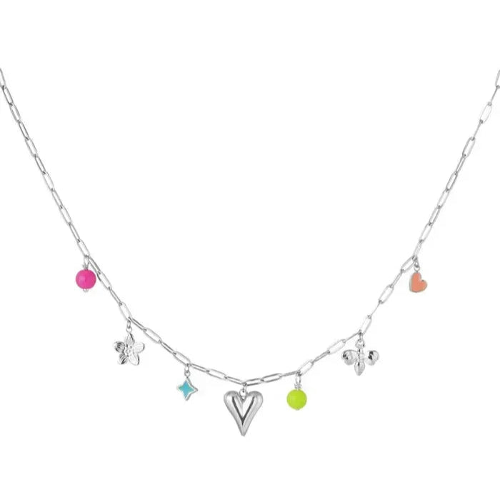 Bedelketting met kleurrijke bedeltjes zilver-LAcollections