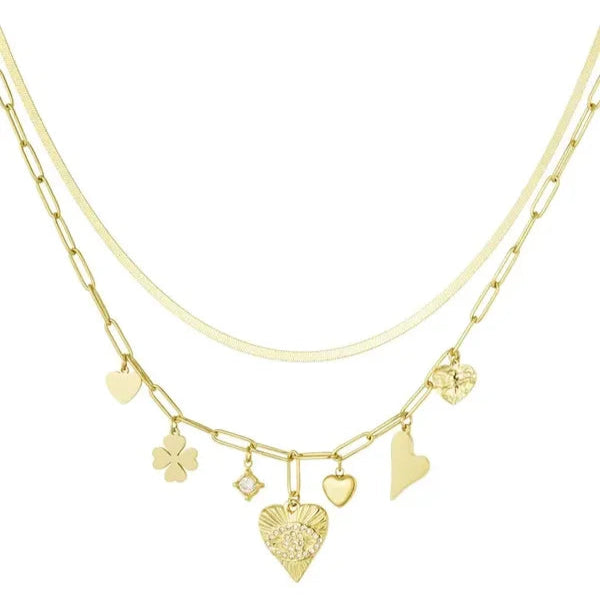 Bedelketting met verschillende hartjes goud-LAcollections