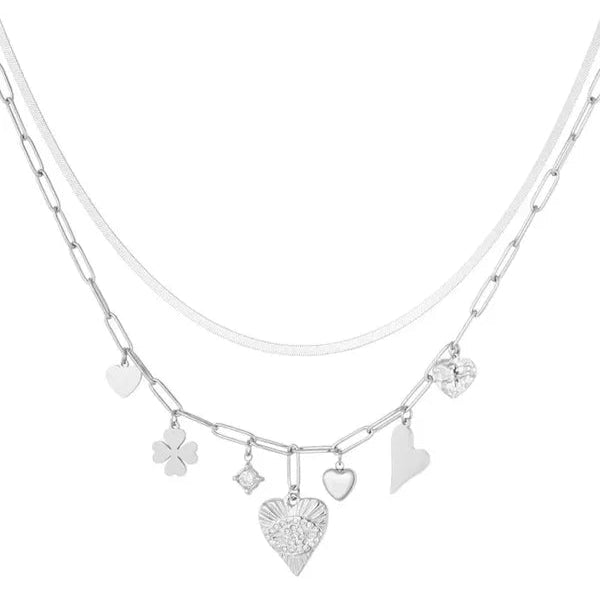 Bedelketting met verschillende hartjes zilver-LAcollections