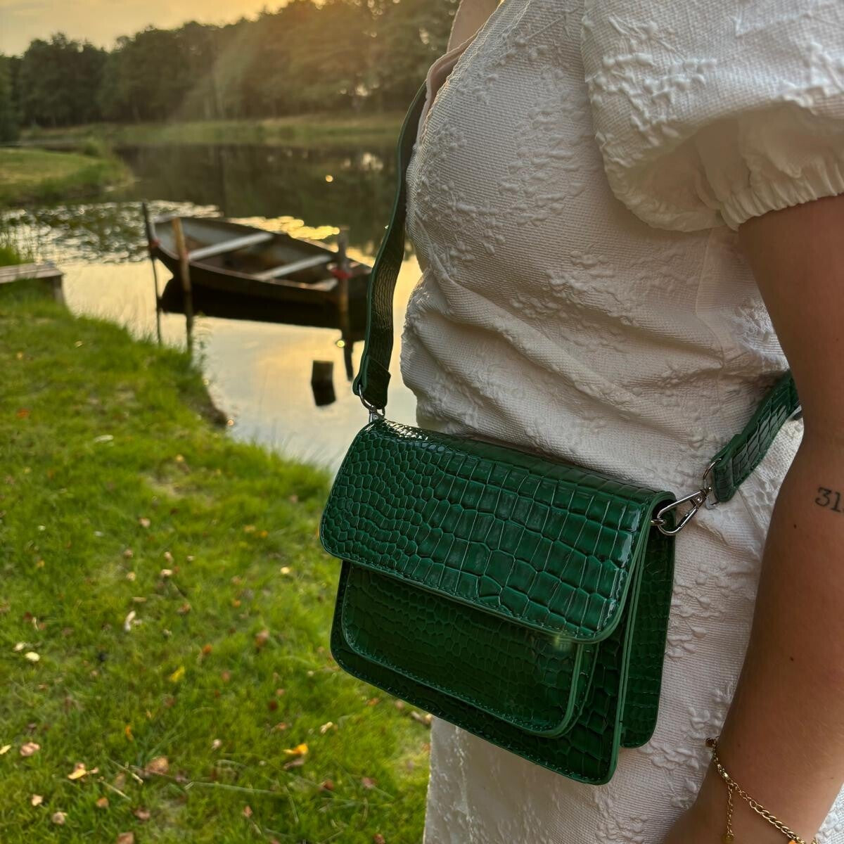 Croco schouder tas groen-LAcollections