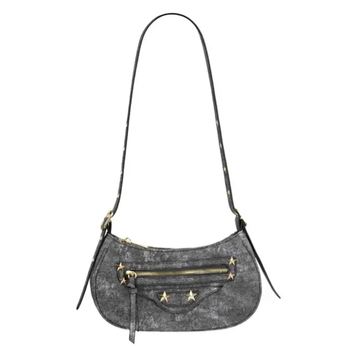 Denimlook schoudertas met compartimenten-LAcollections