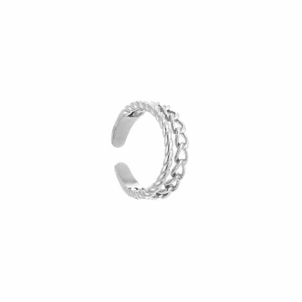 Dubbele ring met schakelpatroon en gedraaid zilver-LAcollections