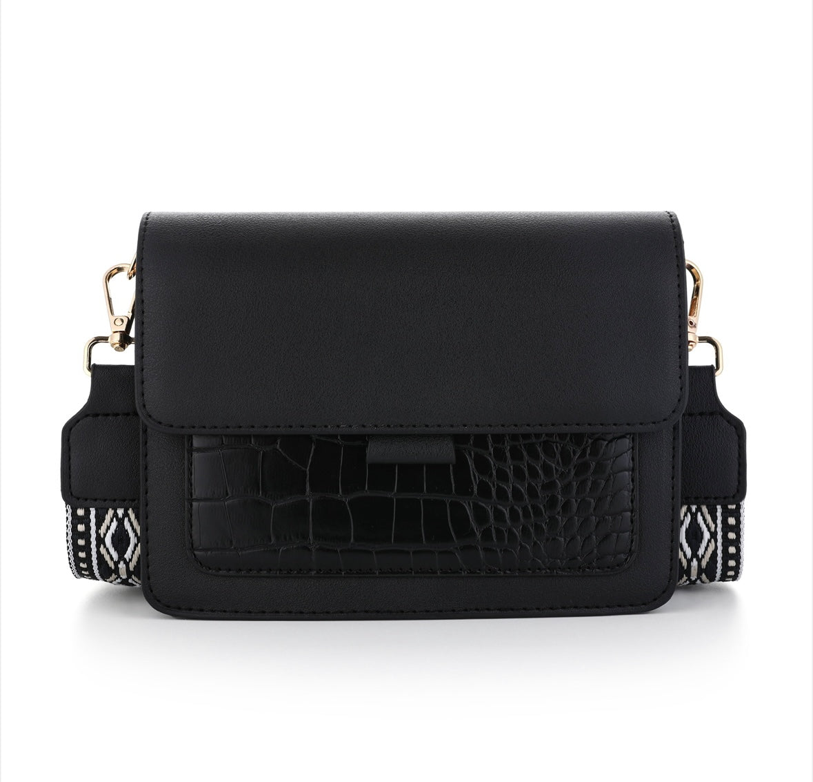 Schoudertas met croco voorvak