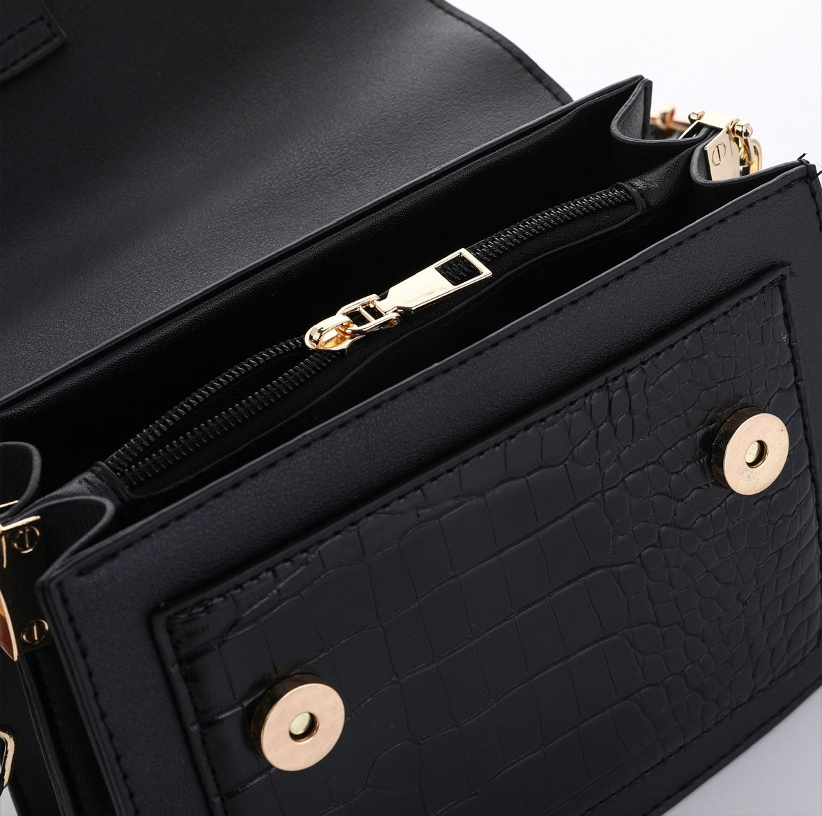 Schoudertas met croco voorvak