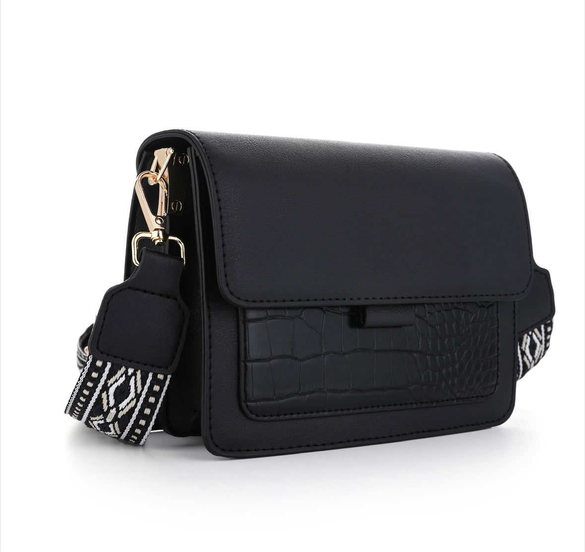 Schoudertas met croco voorvak