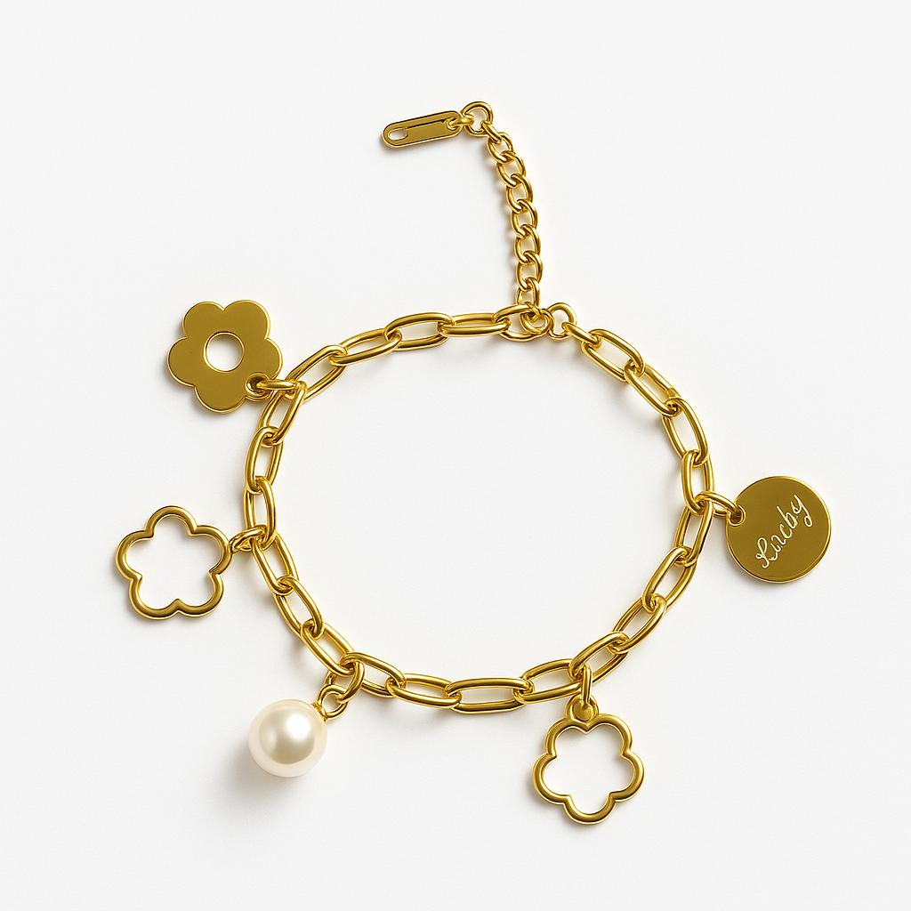 Goude-bloem-parel-armbandje-lacollections