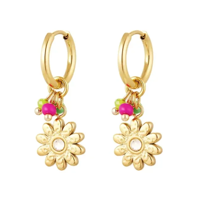 Oorbellen kralen met bloem goud-LAcollections