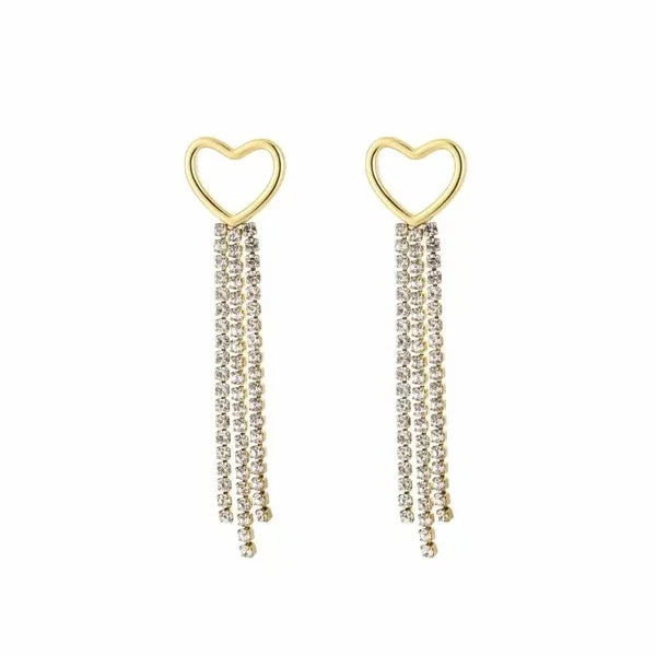 Open hartje oorbellen met strass ketting goud-LAcollections