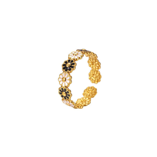 Ring bloemen zwart en wit goud-LAcollections