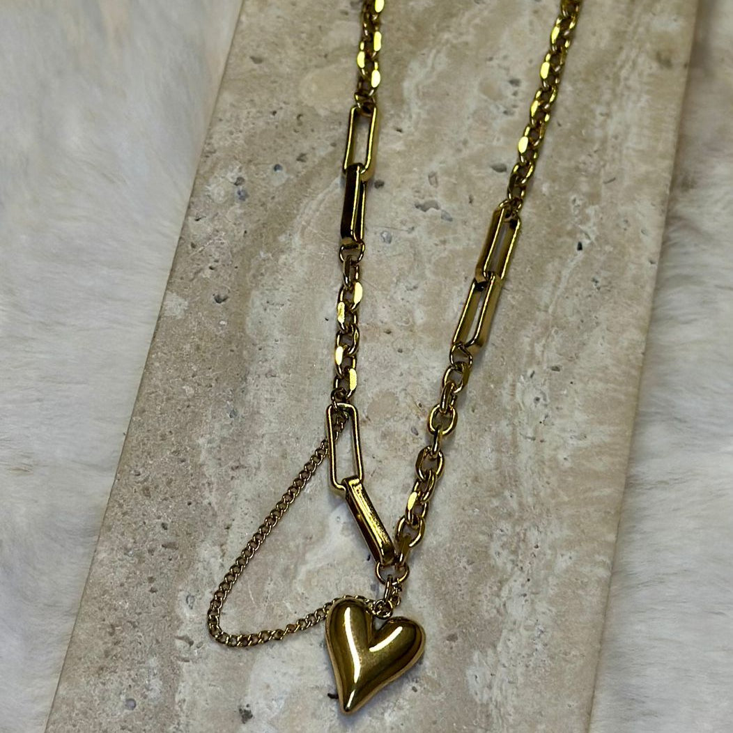 Schakelketting-hartjesbedel-goud-lacollections