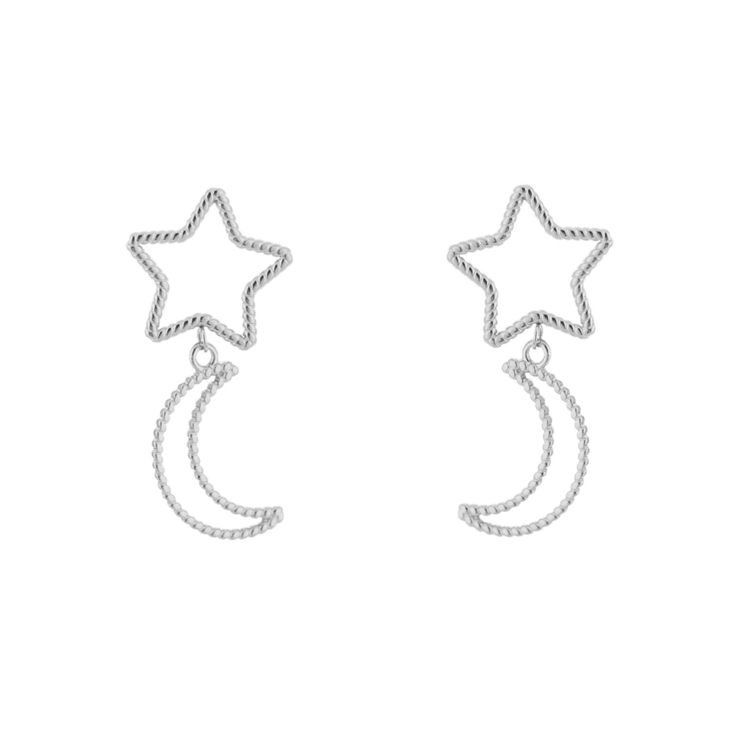 Star moon oorbellen zilver