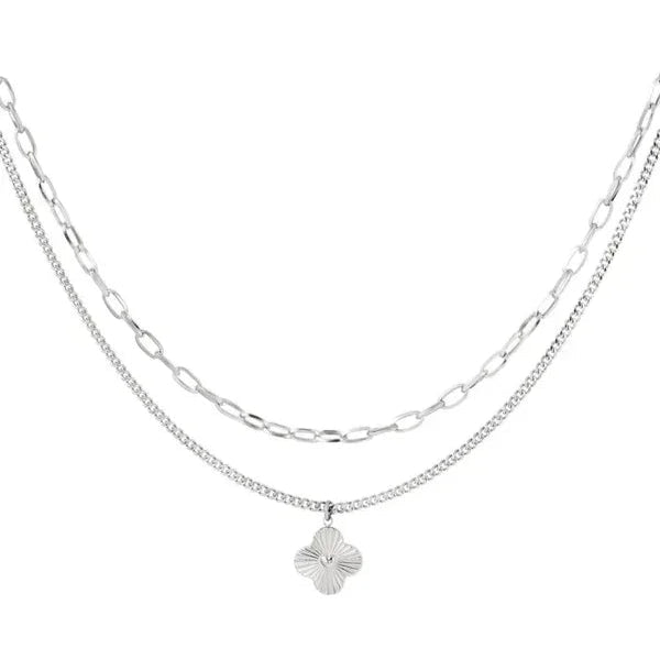 Tweelaagse ketting met bloem zilver-LAcollections