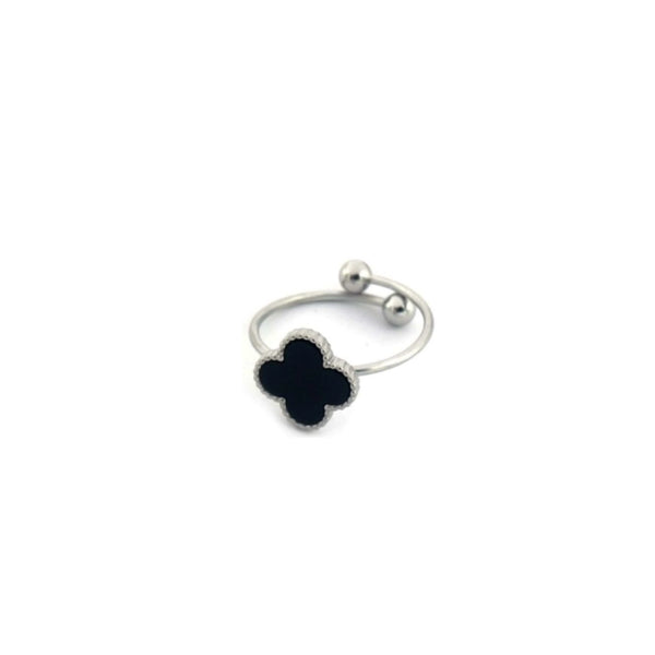 Zwarte klaver ring zilver-LAcollections